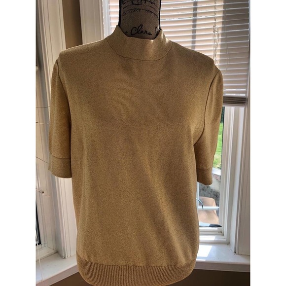 ST JOHN BASIC KNIT GOLD METALLIC BLOUSE TOP SIZE large (sw300 - Picture 1 of 5
